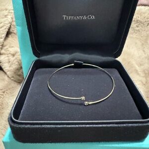 Tiffany & Co Elsa Peretti 18K Yellow Gold Single Row Diamond Bangle.